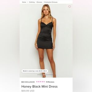 Beginning Boutique Black Satin Cowl Neck Mini Dress